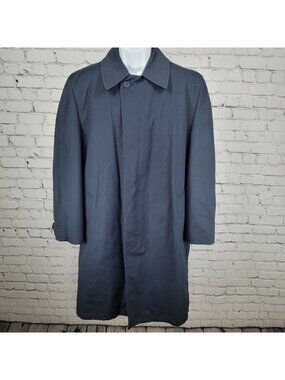 VTG Gleneagles Navy Button Removable Faux Fur Water Repellent Trench Coat 40
